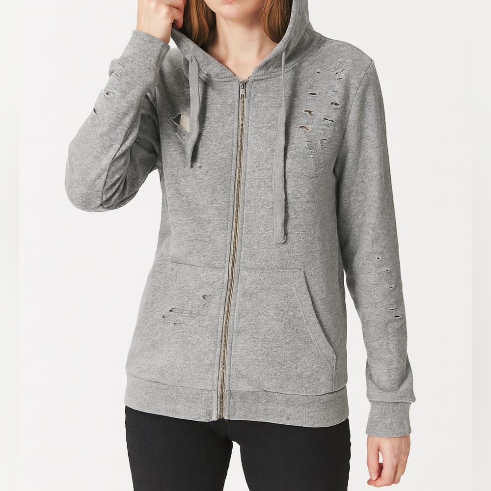 NWT AGACI Gray Distressed Zip-Up Hoodie Jacket Medium